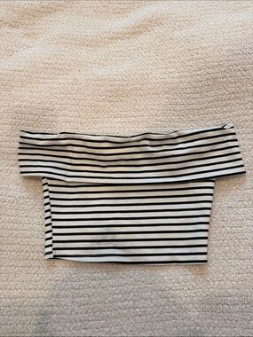 Altar'd State Black & White Striped Off-Shoulder Crop Top